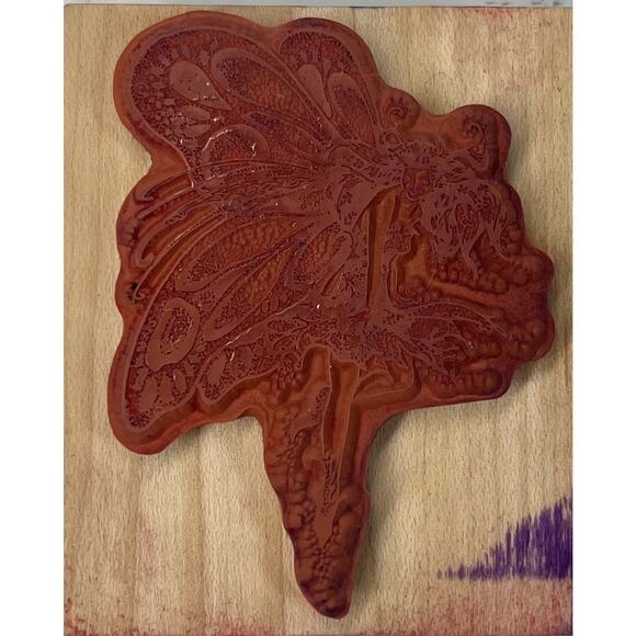 Vintage 1985 PSX Wood Mounted Rubber Stamp - Whimsical Fairy w/ Butterfly Wings - Picture 2 of 3